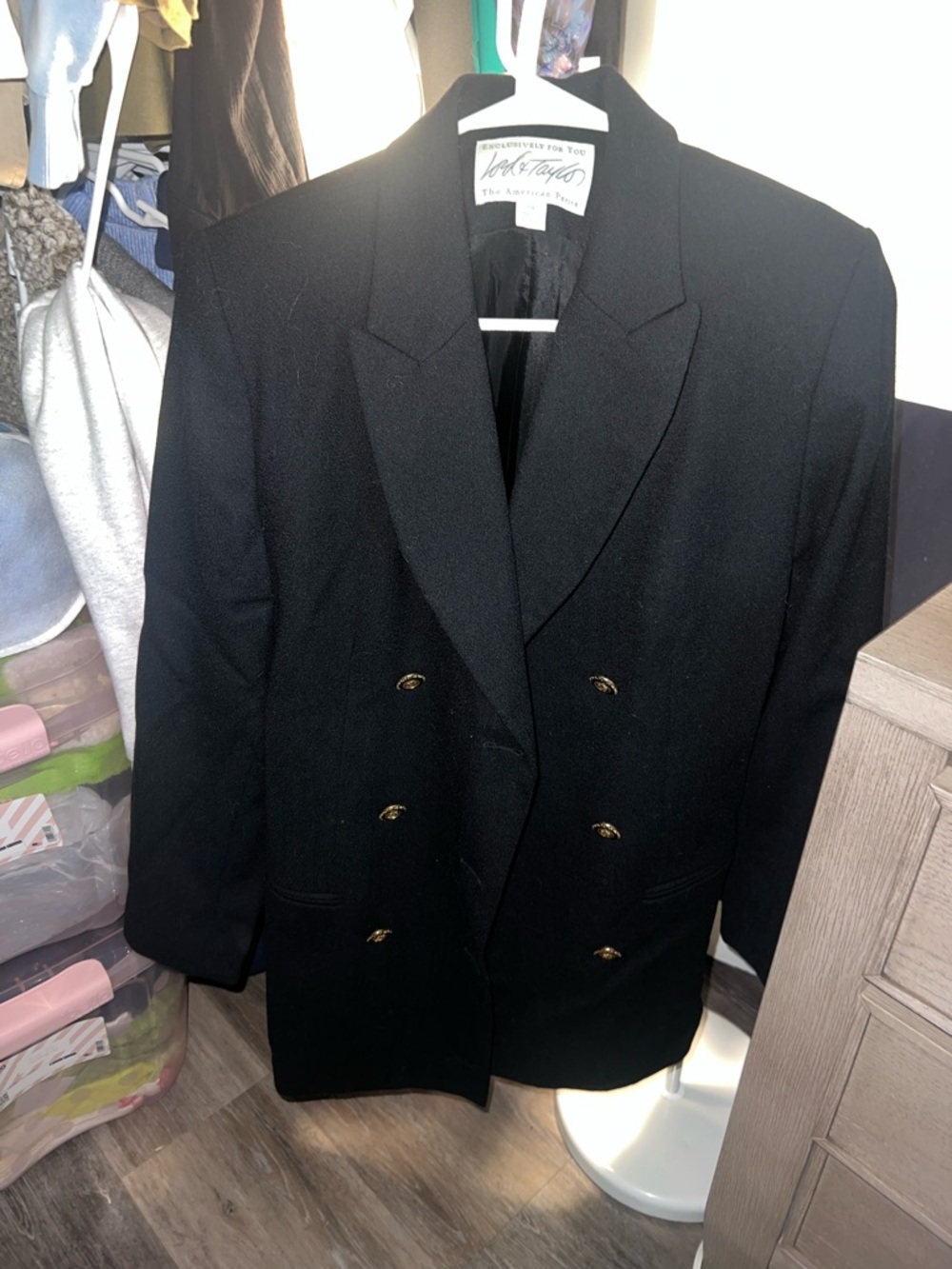Lord & Taylor Black Double-Breasted Blazer with Gold-Tone Buttons